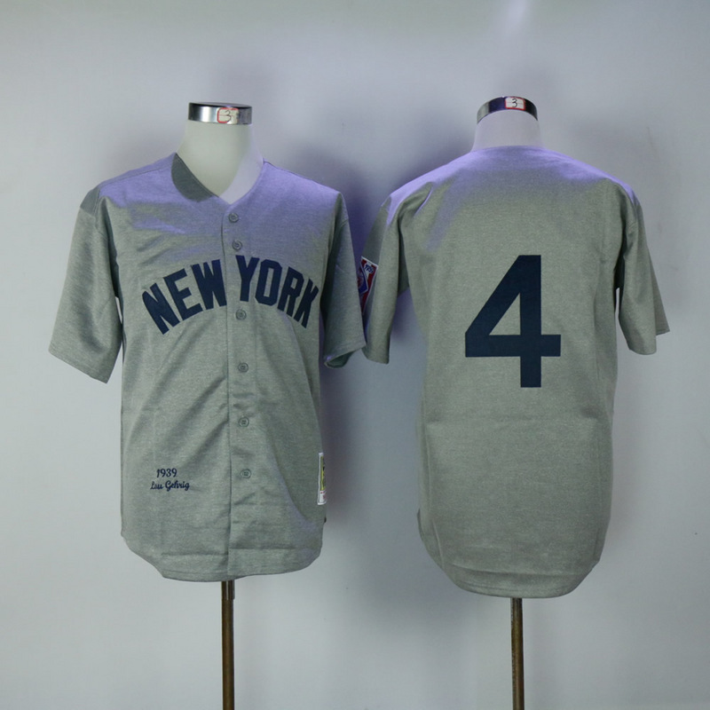 2017 MLB New York Yankees #4 Lou Gehrig grey 1939 Throwback Jerseys